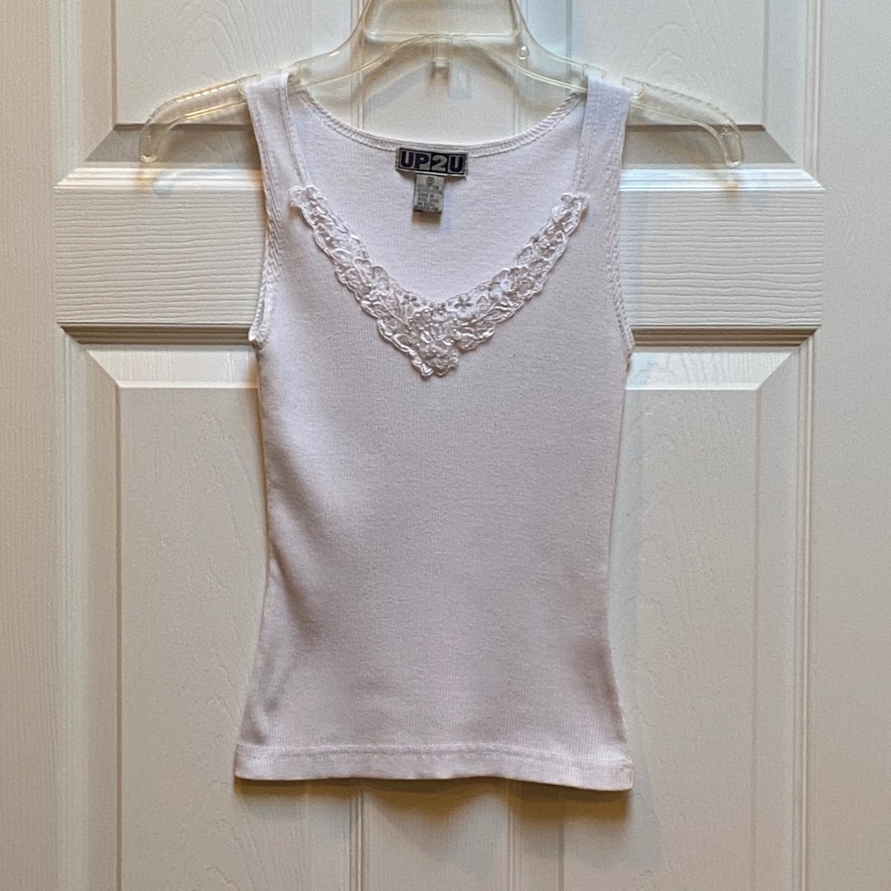 White Lace Accent Tank Top.